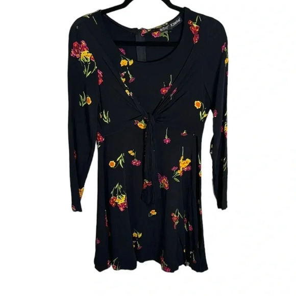 Betsey Johnson Vintage Y2K 90s Black Floral Mini Dress Small Whimsigoth Clueless - Picture 1 of 9